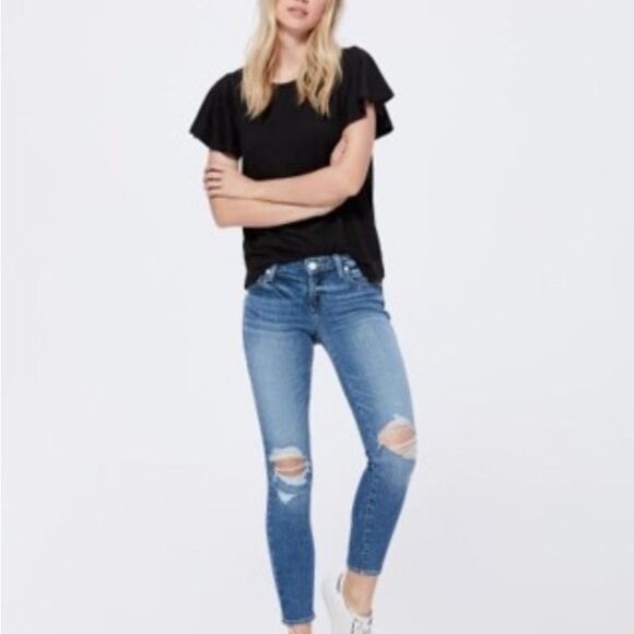 Paige Verdugo Ankle Distressed Jeans Medium Wash Mid Rise Size 26 - Picture 1 of 15